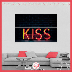 Δίπτυχος πίνακας σε καμβά με neon lamp kiss